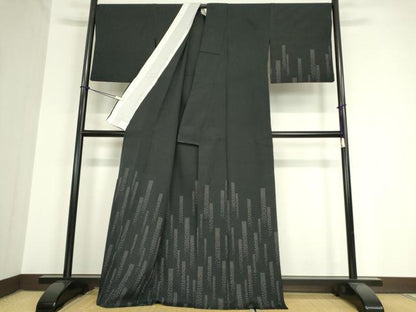 平和屋着物▽本塩沢　訪問着　単衣　短冊文　黒地　正絹　逸品　DAAV5915az
