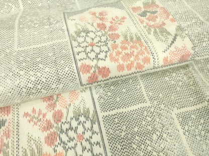 平和屋着物▽上質な紬　単衣　色紙花文　正絹　逸品　DAAV5917az