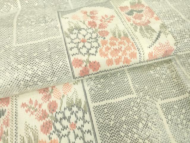 平和屋着物▽上質な紬　単衣　色紙花文　正絹　逸品　DAAV5917az