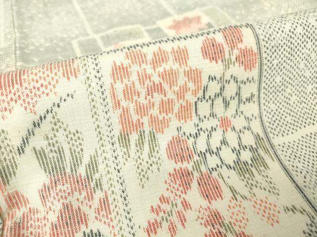 平和屋着物▽上質な紬　単衣　色紙花文　正絹　逸品　DAAV5917az