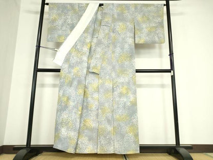 平和屋着物▽上質な小紋 単衣 抽象柄 金糸 正絹 逸品 DAAV5918az
