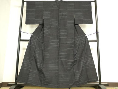 平和屋着物▽結城紬 単衣 変わり市松 80亀甲 正絹 逸品 DAAV5924az