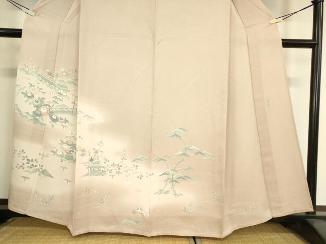 平和屋着物▽名門・上野家　上野街子　清染居　訪問着　単衣　茶屋辻風景花文　暈し染め　正絹　逸品　DAAV5926az