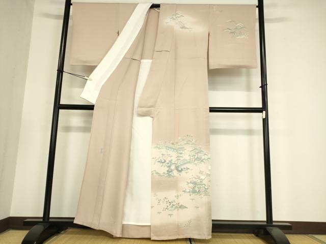 平和屋着物▽名門・上野家　上野街子　清染居　訪問着　単衣　茶屋辻風景花文　暈し染め　正絹　逸品　DAAV5926az