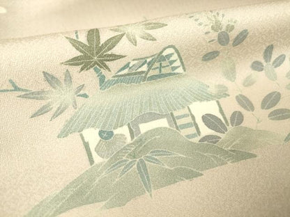 平和屋着物▽名門・上野家　上野街子　清染居　訪問着　単衣　茶屋辻風景花文　暈し染め　正絹　逸品　DAAV5926az