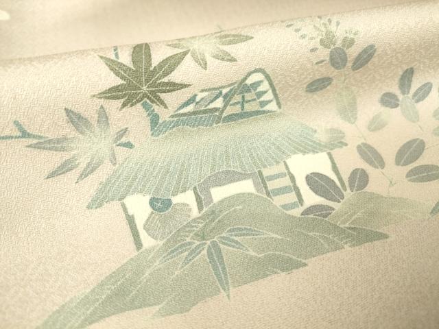 平和屋着物▽名門・上野家　上野街子　清染居　訪問着　単衣　茶屋辻風景花文　暈し染め　正絹　逸品　DAAV5926az