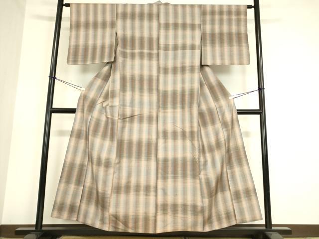 平和屋着物▽上質な紬 単衣 格子 正絹 逸品 DAAV5927az
