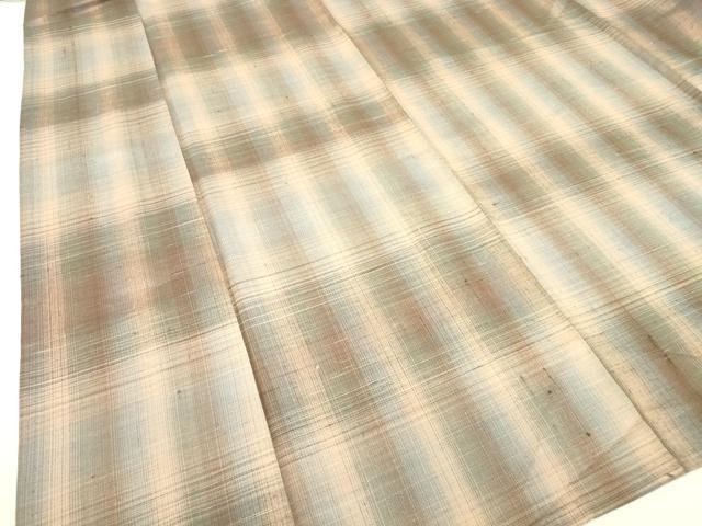 平和屋着物▽上質な紬 単衣 格子 正絹 逸品 DAAV5927az