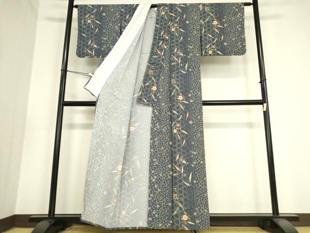 平和屋着物▽小紋 単衣 草花文 洗える着物 DAAV5928az