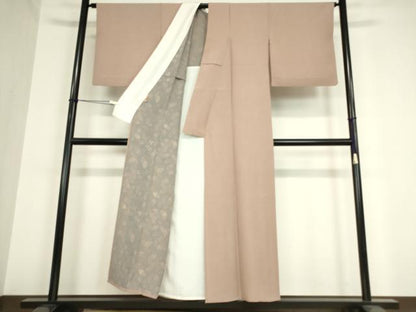 平和屋着物▽江戸小紋　単衣　万筋　紫鳶色×潤色　ますいわ屋扱い　正絹　逸品　DAAV5934az