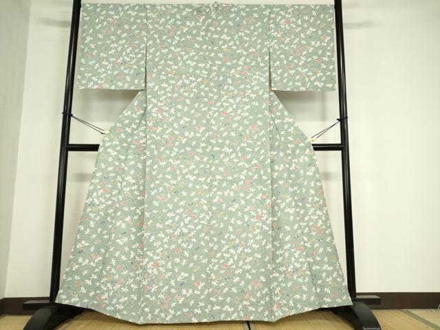 平和屋着物▽上質な小紋 単衣 舞花文 正絹 逸品 未使用 DAAV5935az
