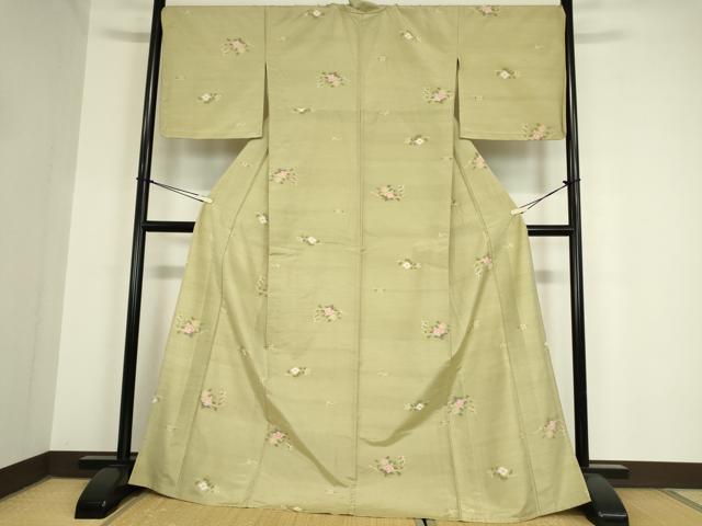 平和屋着物▽上質な紬 単衣 舞花文 正絹 逸品 DAAV5945az