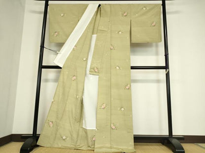 平和屋着物▽上質な紬 単衣 舞花文 正絹 逸品 DAAV5945az