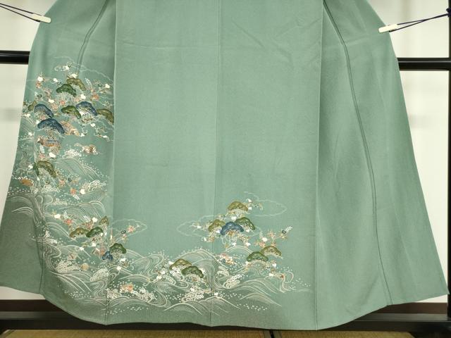 平和屋着物▽訪問着 単衣 刺繍 浜松風景文 金糸 正絹 逸品 DAAV5946az