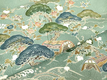 平和屋着物▽訪問着 単衣 刺繍 浜松風景文 金糸 正絹 逸品 DAAV5946az