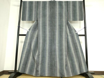 平和屋着物▽上質な紬 単衣 花織 縞 正絹 逸品 DAAV5954az