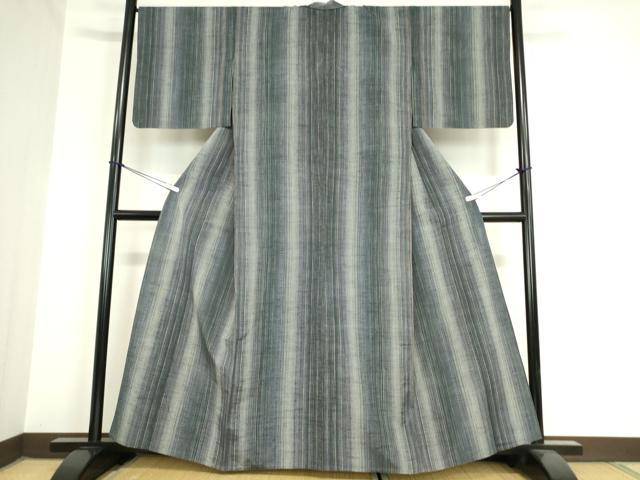 平和屋着物▽上質な紬 単衣 花織 縞 正絹 逸品 DAAV5954az