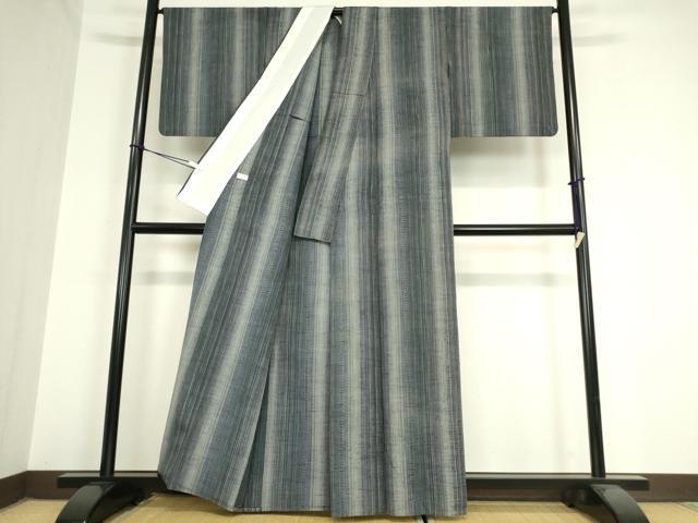 平和屋着物▽上質な紬 単衣 花織 縞 正絹 逸品 DAAV5954az