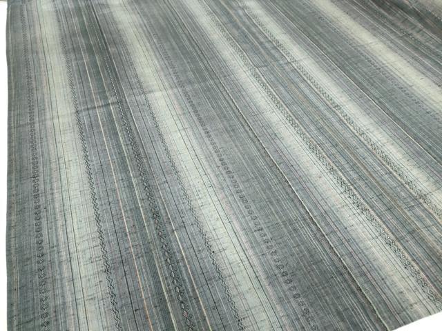 平和屋着物▽上質な紬 単衣 花織 縞 正絹 逸品 DAAV5954az