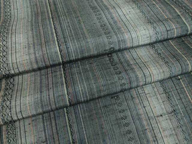 平和屋着物▽上質な紬 単衣 花織 縞 正絹 逸品 DAAV5954az