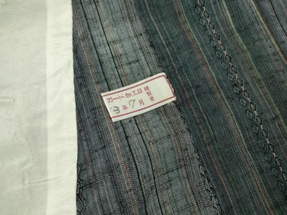 平和屋着物▽上質な紬 単衣 花織 縞 正絹 逸品 DAAV5954az