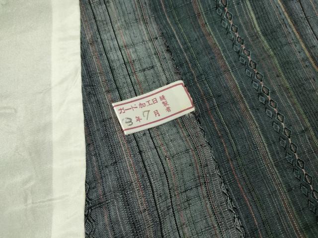 平和屋着物▽上質な紬 単衣 花織 縞 正絹 逸品 DAAV5954az