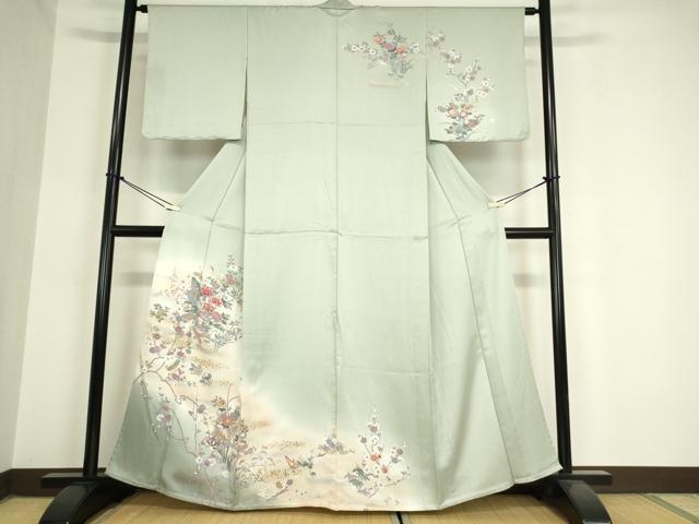 平和屋着物▽訪問着 単衣 片輪車花文 暈し染め 金彩 正絹 逸品 DAAV5955az