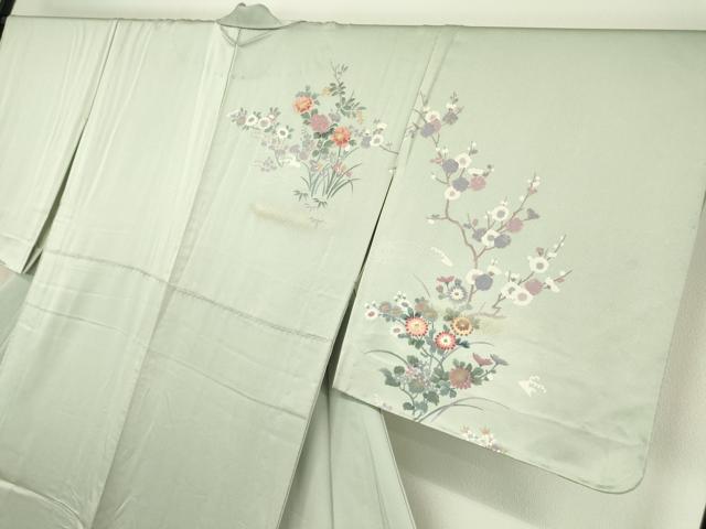 平和屋着物▽訪問着 単衣 片輪車花文 暈し染め 金彩 正絹 逸品 DAAV5955az