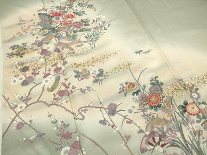 平和屋着物▽訪問着 単衣 片輪車花文 暈し染め 金彩 正絹 逸品 DAAV5955az