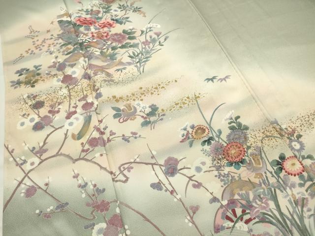 平和屋着物▽訪問着 単衣 片輪車花文 暈し染め 金彩 正絹 逸品 DAAV5955az