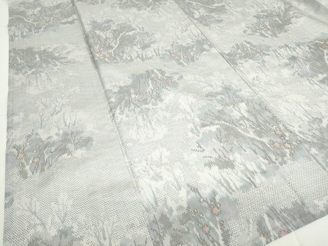 平和屋着物▽上質な紬 単衣 樹林文 正絹 逸品 DAAV5956az