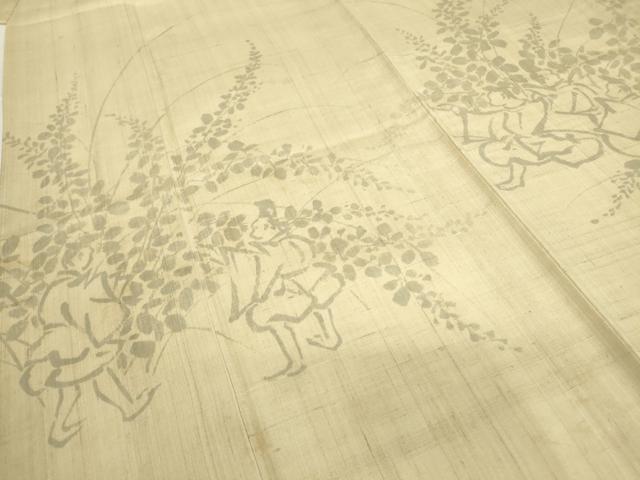 平和屋着物＊夏物 訪問着 生紬 人物草葉文 手描き 正絹 逸品 DAAV5957az