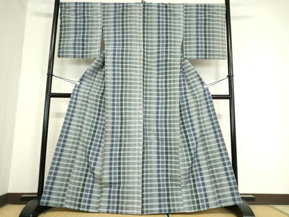 平和屋着物▽上質な紬 単衣 格子 鈴乃屋扱い 正絹 逸品 DAAV5960az
