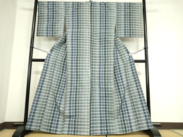 平和屋着物▽上質な紬 単衣 格子 鈴乃屋扱い 正絹 逸品 DAAV5960az