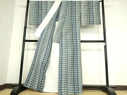 平和屋着物▽上質な紬 単衣 格子 鈴乃屋扱い 正絹 逸品 DAAV5960az