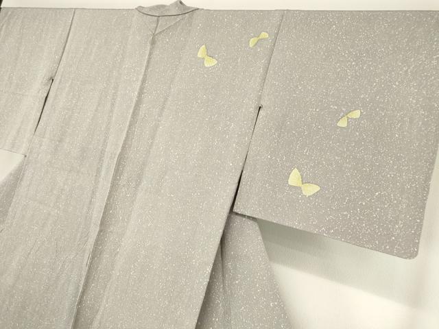 平和屋着物▽訪問着　単衣　お召縮緬　ろうけつ染め　舞蝶花文　正絹　逸品　DAAV5961az