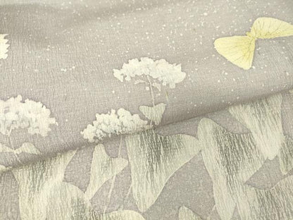平和屋着物▽訪問着　単衣　お召縮緬　ろうけつ染め　舞蝶花文　正絹　逸品　DAAV5961az