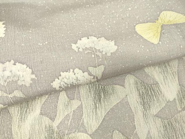 平和屋着物▽訪問着　単衣　お召縮緬　ろうけつ染め　舞蝶花文　正絹　逸品　DAAV5961az