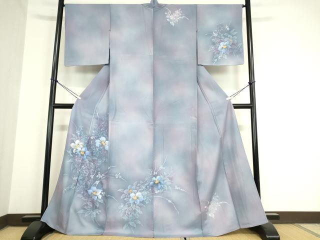 平和屋着物▽訪問着 単衣 草花文 手描き 暈し染め 正絹 逸品 DAAV5962az