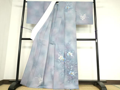 平和屋着物▽訪問着 単衣 草花文 手描き 暈し染め 正絹 逸品 DAAV5962az