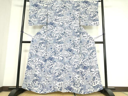 平和屋着物▽上質な小紋 単衣 型染 人物風景文 鬼しぼ縮緬 正絹 逸品 DAAV5965az