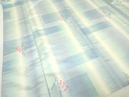 平和屋着物▽上質な紬 単衣 格子草花文 正絹 逸品 未使用 DAAV5967az