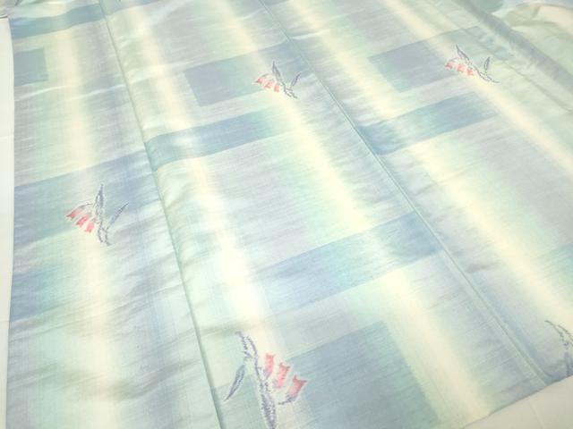 平和屋着物▽上質な紬 単衣 格子草花文 正絹 逸品 未使用 DAAV5967az