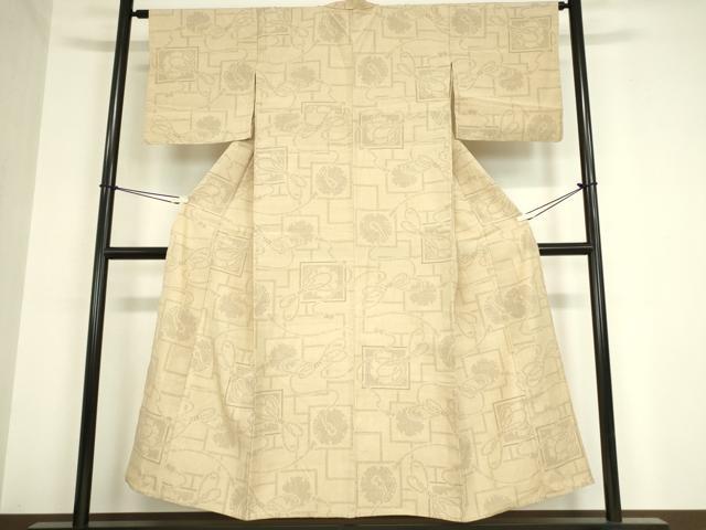 平和屋着物▽結城紬 単衣 雪輪紐文 80亀甲 正絹 逸品 DAAV5969az