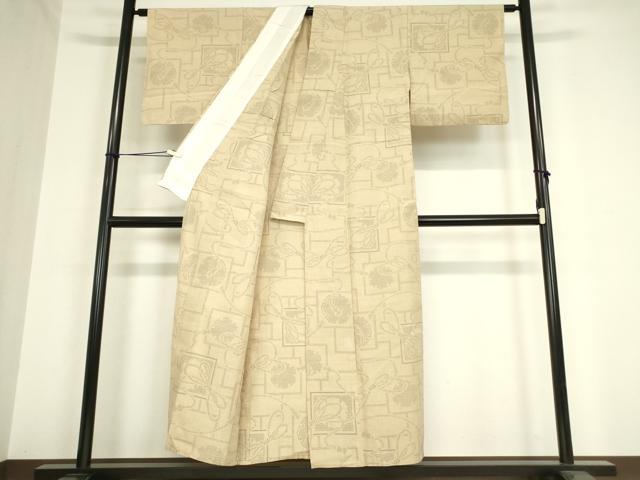 平和屋着物▽結城紬 単衣 雪輪紐文 80亀甲 正絹 逸品 DAAV5969az