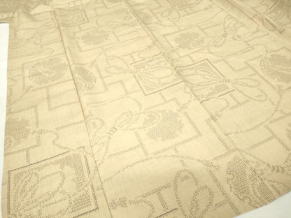平和屋着物▽結城紬 単衣 雪輪紐文 80亀甲 正絹 逸品 DAAV5969az