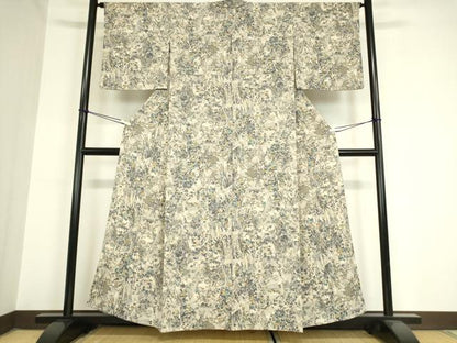 平和屋着物▽上質な小紋 単衣 短冊花鳥文 金彩 鬼しぼ縮緬 正絹 逸品 DAAV5970az