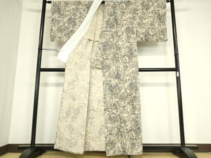 平和屋着物▽上質な小紋 単衣 短冊花鳥文 金彩 鬼しぼ縮緬 正絹 逸品 DAAV5970az
