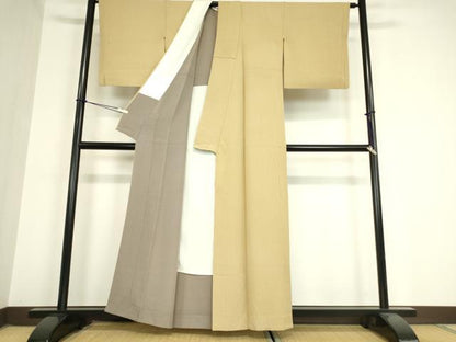 平和屋着物▽上質な色無地 単衣 縞地紋 枯色 正絹 逸品 DAAV5971az