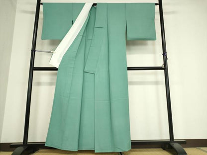 平和屋着物▽上質な色無地 単衣 錆浅葱色 正絹 逸品 DAAV5972az